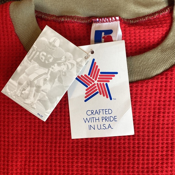 Russell Athletic Deadstock Vintage Mens Waffle Knit Thermal Shirt 80s Ringer Tee - Picture 7 of 11